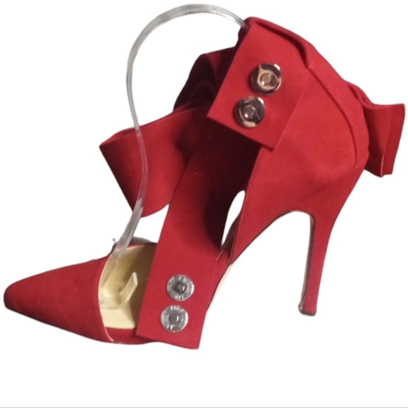 Vibrant Red Satin Bow Heels - Picture 8 of 9